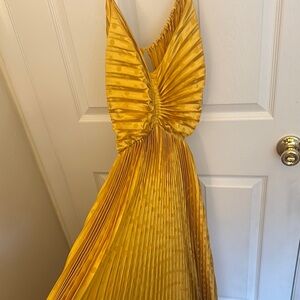 Vici marigold pleated polka dot maxi dress